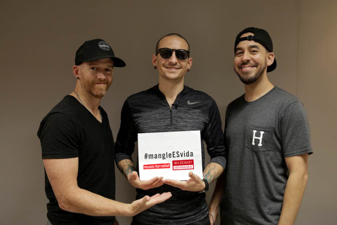Linkin Park members Dave Farrell, Chester Bennington, and Mike Shinoda show their support for Music for Relief and WILDCOAST's #mangleESvida campaign.